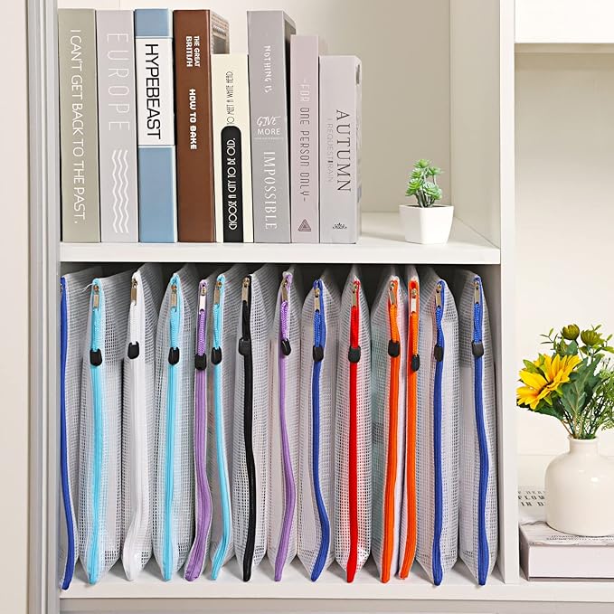 EOOUT 24pcs Mesh Zipper Pouch Bags, A4 Zipper Bags for Organizing Storage, Waterproof Zipper Pouches, Letter Size, File Bags for School, Toys, Puzzle, Board Games and Office Supplies