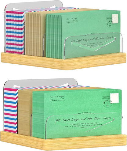MinBoo Mail Organizer File Holders Letter Organizer Bamboo Desk Document Sorter Envelope Folder Racks Holders for Office Home School