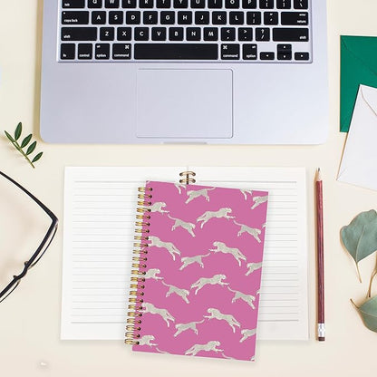 BearCake Preppy Notebook, Leopard Cheetah Hot Pink Notebook, Leopard Print Gifts for Women, Preppy Journal, Leopard Print Office Supplies, Hardcover Spiral Notebook 5.5x8.3