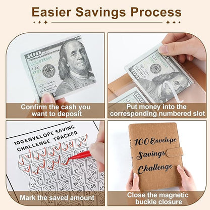 Brown 100 Envelope Money Saving Challenge Money Saving Challenge Binder Budget Binder 100 Envelopes and Tracker Money Saving Book for Budget Planning and Saving Money for Office Home School