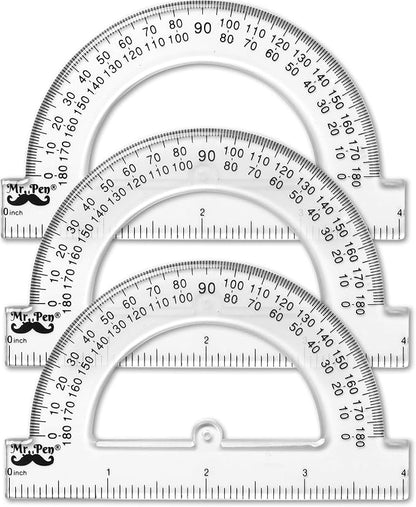 Mr. Pen- Small Protractor, 4 Inch Protractor, Pack of 3, Protractor Ruler, Drafting Tools, Protractor for Kids, Protractors Classroom Set, Protractor, Protactor 4 Inch, Math Geometry, School Supplie