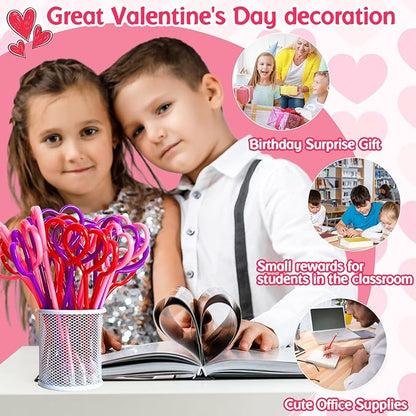 48 Pcs Valentines Day Pens,Heart Shape Pens,Rollerball Pens,Red Pink and Purple Ballpoint Pen for Valentines Party Favor,Boys and Girls,School Office Supplies