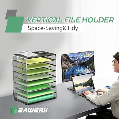 2 Pack 9-Tier Paper Organizer Letter Tray with Handle, Mesh File Organizer Paper Sorter Holder, Desk Organizer for Office Home School, Black