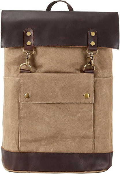 Vintage Waterproof Waxed Canvas Leather Backpack for Men Women 15.6" laptop Travel Rucksack