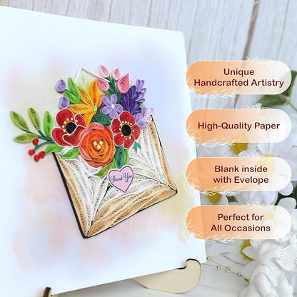 KingKraft Thank You Card, Handmade Colorful Greeting Card, Gratitude Artful Quilling Card for Mom, Sister, Friend, Teacher with Envelope Blank Inside