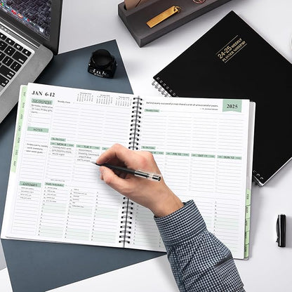 2024-2025 Planner - Weekly & Monthly Planner Notepad, 11.38'' x 8.74'', JUL 2024 - JUN 2025, Appointment Book, 60 Minutes Intervals, Monthly Tabs, Sturdy Cover, Spiral Bound, Back Pockets - Black