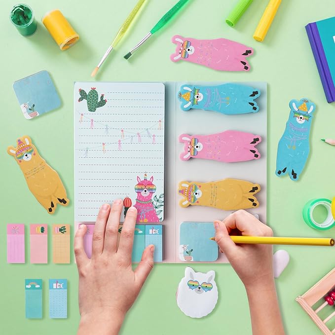 I Just Really Like Llamas Sticky Notes Set, 550 Sheets, Cute Cartoon Alpaca Self-Stick Notes Pads Animal Divider Tabs Bundle Writing Memo Pads Back to School Office Supplies Small Gift