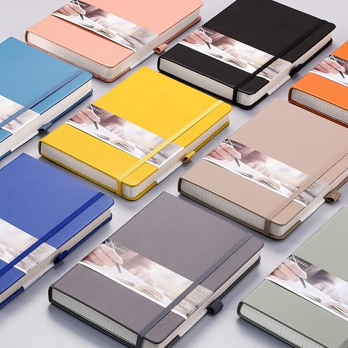 EMSHOI Lined Journaling Notebooks - 120gsm Thick Leather Journal with Sticky Notes, 256 Numbered Pages A5 Hardcover College Ruled Notebook for Women Men Work School Writing, 5.75" x 8.38"-Khaki