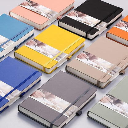 EMSHOI Lined Journaling Notebooks - 120gsm Thick Leather Journal with Sticky Notes, 256 Numbered Pages A5 Hardcover College Ruled Notebook for Women Men Work School Writing, 5.75" x 8.38"-Khaki