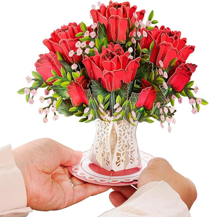 Paper Love 3D Bouquet of Roses Pop Up Card with Detachable Keepsake Bouquet, Gift for Birthday, Anniversary, Wedding, Just Because - Large 10" x 7”