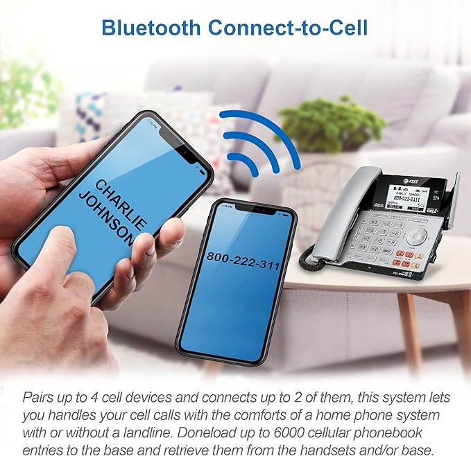 AT&T TL86103 2-Line Corded/Cordless for Small Business with Answering Machine, 2-Mailboxes, Connect-to-Cell, Caller ID Announcer, Intercom, Line-Power, Long Range & Expandable to 12 Handsets