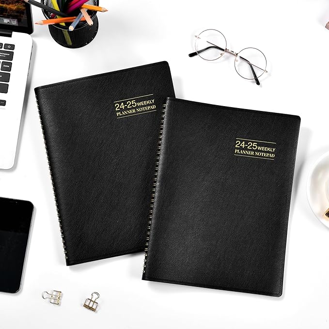 2024-2025 Planner -11.38'' x 8.74'', Weekly & Monthly Planner Notepad, From JUL.2024 - JUN.2025, Appointment Book, 60 Minutes Interval, Monthly Tabs, Faux Soft Leather, Spiral Bound - Black