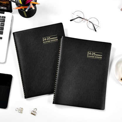 2024-2025 Planner -11.38'' x 8.74'', Weekly & Monthly Planner Notepad, From JUL.2024 - JUN.2025, Appointment Book, 60 Minutes Interval, Monthly Tabs, Faux Soft Leather, Spiral Bound - Black