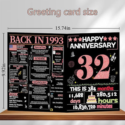 Joycard 32nd Anniversary Card for Women, Wedding Card for Wife, Sweet Marriage Decorations Gifts for Couple, Perfect for Her on Anniversary Day, Back in 1993