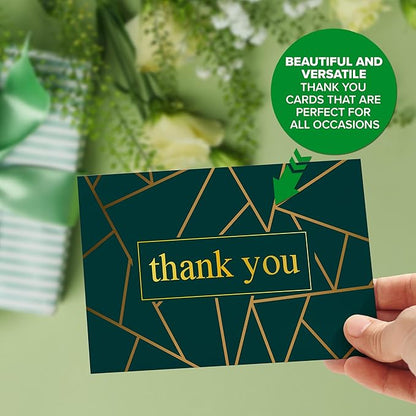 Decorably 24 Gold-Foiled Pack 6x4in Thank You Cards Green with Envelopes and Stickers, 6 Elegant Designs Thank You Cards with Envelopes Green, Blank Inside - Wedding, Holidays