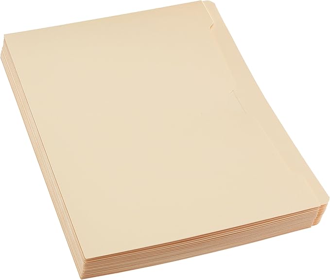 Amazon Basics File Folders Jacket, Reinforced Straight-Cut Tab, Flat-No Expansion, Letter Size, Manila, 100-Pack - AMZ600