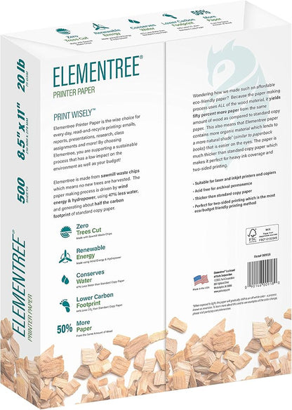 Elementree Printing Paper 8.5 x 11 White, 20 lb, Pallet, 75 Cartons, 375 Reams, 187500 Sheets of Recycled Printer Paper, Made in the USA (00918PAL)