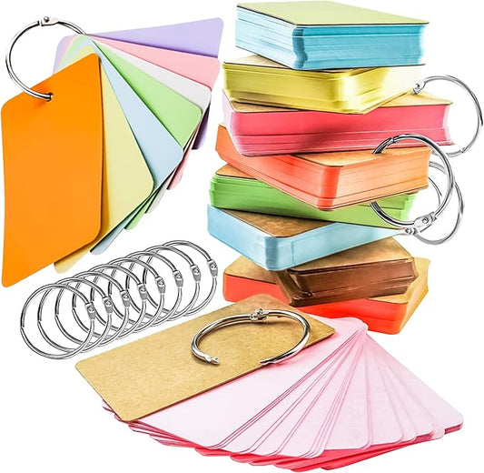 MotBach 400PCS Colored Blank Flash Card Index Cards with Binding Rings,8 Color Easy Flip Flash Card Study Note Card Perfect for Bookmark School Learning Memory Recipe Cards Game Cards(3.5 x2.2 Inch)