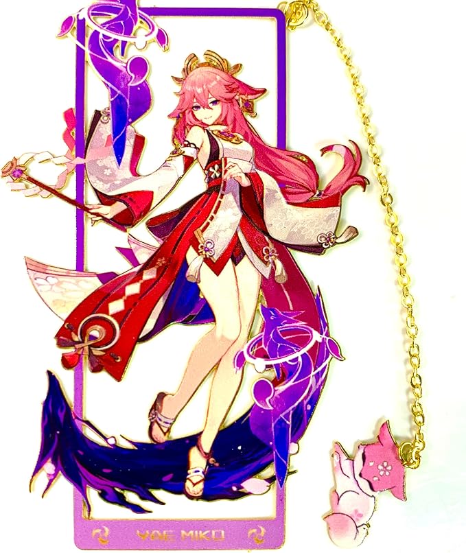 Genshin Impact Yae Miko Brass Bookmarks with 3D Display Box for Women Men Sisters Friends - Birthday Gifts for Book Lovers - Zllada