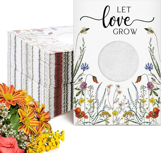 Fumete 50 Pcs Let Love Grow Seed Packets Wedding Favor for Guests Bulk Seed Envelope Kraft Bag with Window Flower Resealable Seed Storage Packets for Wedding Party Favors Bridal Shower No Seed