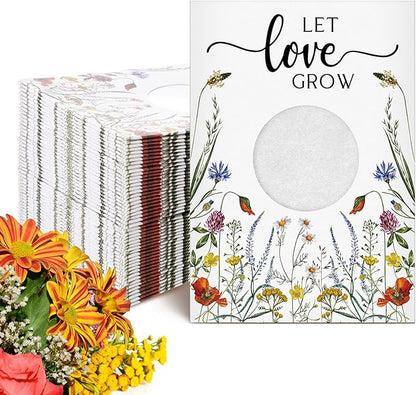 Fumete 100 Pcs Let Love Grow Seed Packets Wedding Favor for Guests Bulk Seed Envelope Kraft Bag with Window Flower Resealable Seed Storage Packets for Wedding Party Favors Bridal Shower No Seed