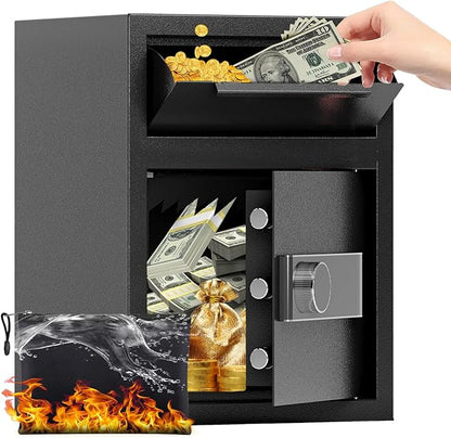 1.8 CUB Drop Safe, Safe Box with Front Drop Slot Fireproof, Digital Security Safe Box with Combination Lock, Security Money Safe for Cash and Documents, Silent Safe for Business Office Home
