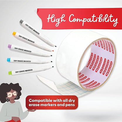 XFasten Dry Erase Tape White 2-Inch x 15-Feet Zero Smudging Ghosting-Free Whiteboard Tape, Reusable Dry Erase Labels for Storage Bins, Sentence Strips for Teachers