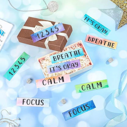 Laumoi 50 Pcs Anxiety Sensory Stickers Textured Calming Strips Tactile Rough Sensory Calm Stickers Adhesive Textured Tape Fidget Pack Anti Stress Strips for Adults(Watercolor Style)