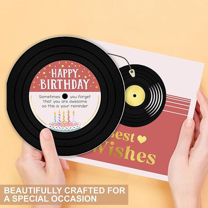 Birthday Card for Women Wife Girls, Inspirational Birthday Gifts for Her, Cute Happy Birthday Card with Fun Sweet for Teacher, Mom, Sister, Vinyl Record Design, Sticker and Envelope (Gold Foil)