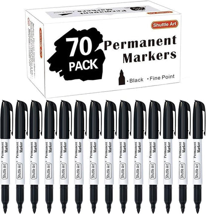 Shuttle Art Permanent Markers, 70 Pack Black Permanent Marker set,Fine Point, Works on Plastic,Wood,Stone,Metal and Glass for Doodling, Marking