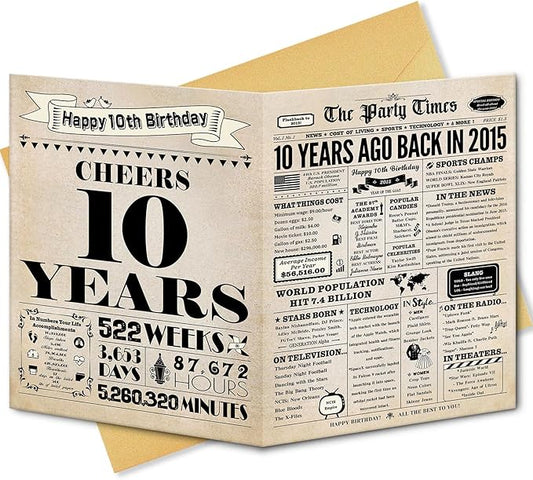 10th Birthday Card, 10th Birthday Decorations for Girl Boys, 10th Birthday Gifts for Daughter Son, Back in 2015 Birthday Card