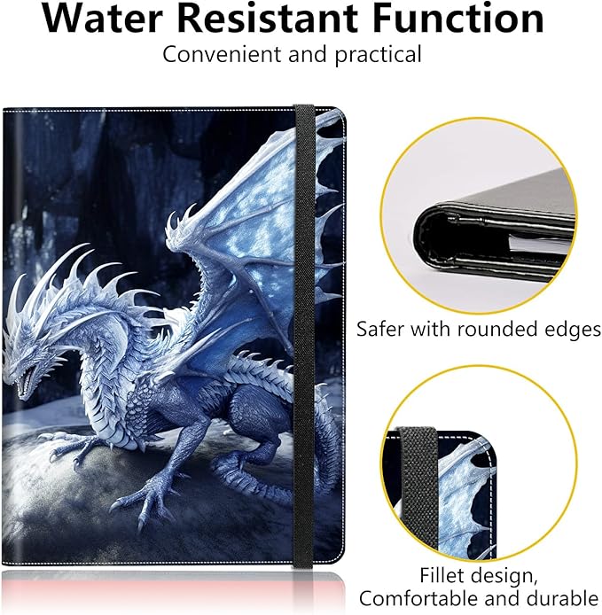 PU Leather Padfolio Clipboard Notepad with Pen Loop and Elastic Strap Interview/Resume Document Organizer for Business School Office,Blue Dragon