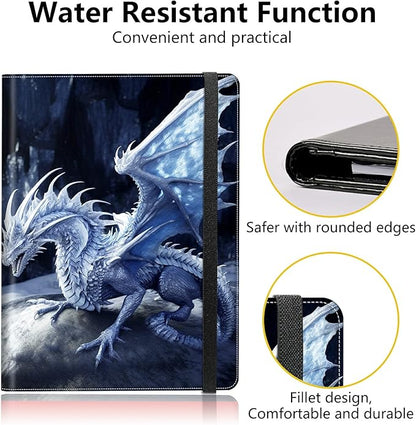 PU Leather Padfolio Clipboard Notepad with Pen Loop and Elastic Strap Interview/Resume Document Organizer for Business School Office,Blue Dragon