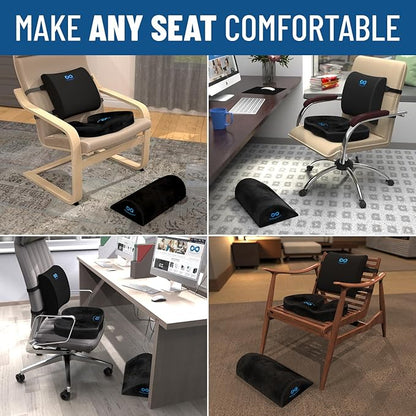 Everlasting Comfort Seat Cushion, Back Cushion, & Foot Rest Bundle - Memory Foam Office Chair Cushions for All-Day Comfort - Ideal for Work, Car, Desk