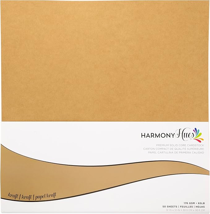 Cardstock 12 x 12 Paper Pack - 65lb Smooth Card Stock for Crafts, Cardmaking, Art Projects - 50 Square Scrapbook Sheets - Double Sided with Solid Core, Kraft