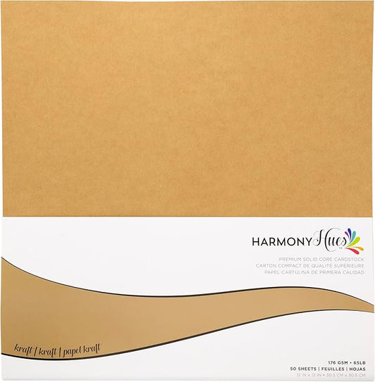 Cardstock 12 x 12 Paper Pack - 65lb Smooth Card Stock for Crafts, Cardmaking, Art Projects - 50 Square Scrapbook Sheets - Double Sided with Solid Core, Kraft
