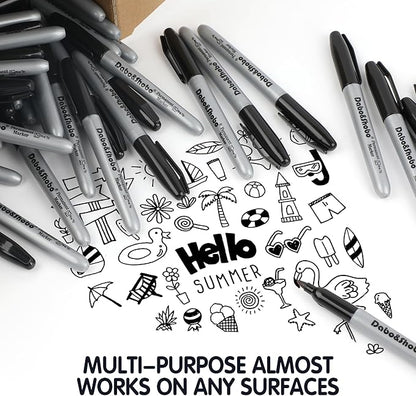 Dabo&Shobo Permanent Markers, 160 Pack Black Permanent Markers Bulk, Fine Tip, Quick Drying, Waterproof Markers, Work On Wood, Metal, Plastic, Stone, Glass For Office School Home