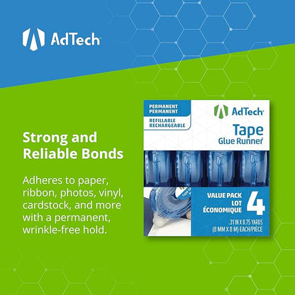 AdTech Permanent Glue Runner, 35 Yards (3-Pack) | Strong, Double-Sided Adhesive for Crafting, Scrapbooking & Office Use | Acid-Free, Reliable Bond