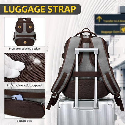 Travel Laptop Backpack 17.3 inch XL Computer Backpack for Men Waxed Canvas College Daypack Business Backpack Gray