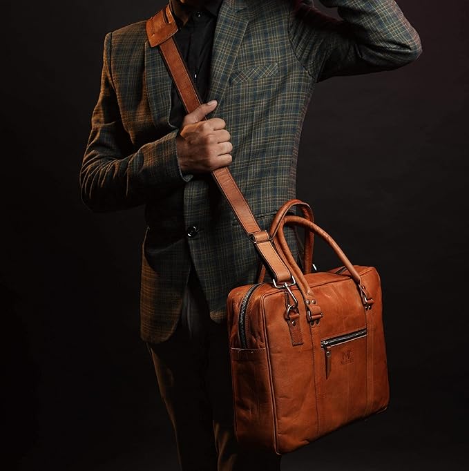 Executive Leather Briefcase Laptop Messenger Bag Satchel Office Computer Bag for Men Women(16") | Ideal for gifts | Gift for him