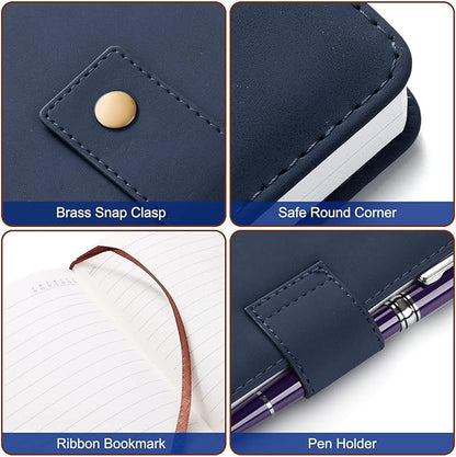 A5 Leather Journal Notebook with Pen, 200 Pages Hardcover Journal with Pocket, 100gsm Thick Lined Paper Daily Diary for Men and Women, Great Gift for Business School Travel Personal - Navy Blue