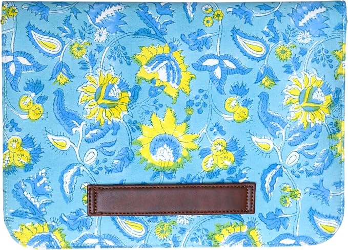Cotton Hand Block Print Laptop Sleeve Case Bag Compatible with MacBook Air/Pro, 13-13.3 inch Water-Resistant Notebook, Travel Carrying Case Bag Protective Portable Computer Bag, Blue 3