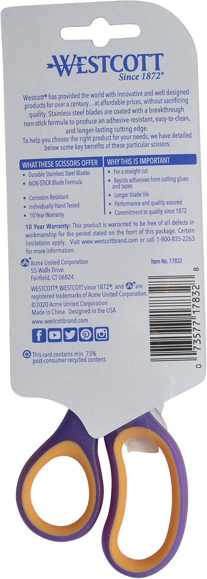 Westcott 7" Non-Stick Student Scissors for Kids 12-14 - Scissors for School or Crafting - Back to School Supplies - Color May Vary