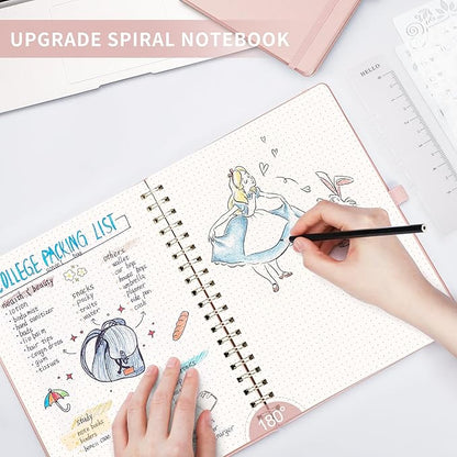 AHGXG Bullet Dotted Journal, Large B5 Spiral Notebook Dotted Notebook 140 Pages, Leather Hardcover, 100 GSM Thick Dot Grid Paper, Inner Pocket, for Bullet Journaling, 7.6" x 10", Rose Gold