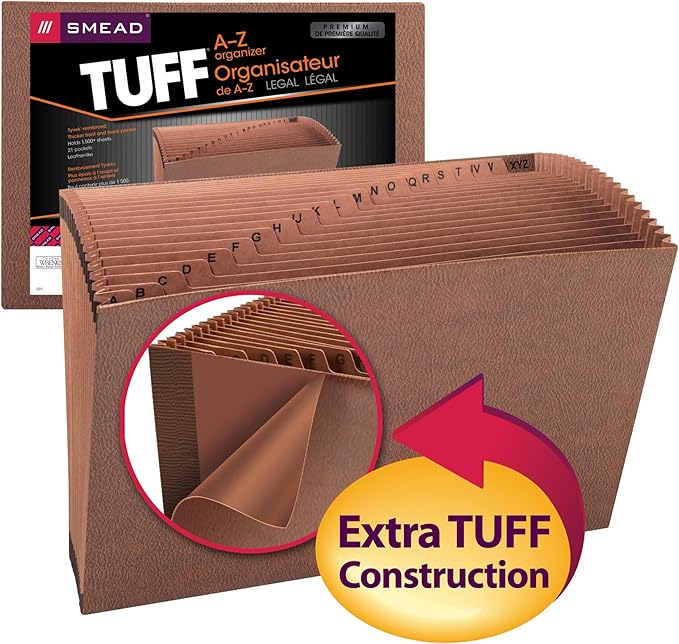 Smead TUFF Expanding File, Alphabetic (A-Z), 21 Pockets, Legal Size, Redrope-Printed Stock (70430)