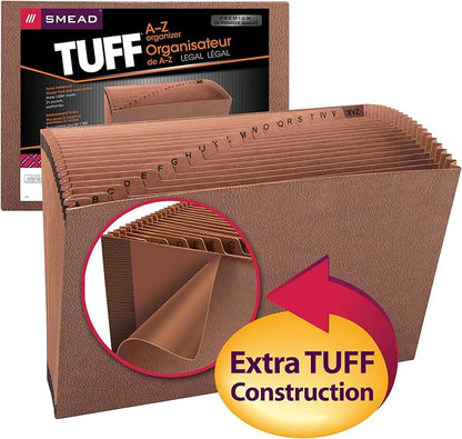 Smead TUFF Expanding File, Alphabetic (A-Z), 21 Pockets, Legal Size, Redrope-Printed Stock (70430)