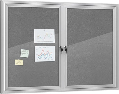 48"x34" Enclosed Bulletin Board, Outdoor Lockable Weather-Resistant Aluminum Cork Noticeboard for School & Office, Silver Frame w/Grey Flet