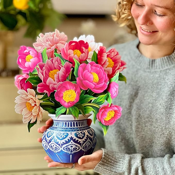 Freshcut Paper Pop Up Cards, Best Mom Peony Paradise, 12 Inch Life Sized Forever Flower Bouquet 3D Popup Greeting Card, Birthday Cards, Mother's Day Card, Blank Notecard