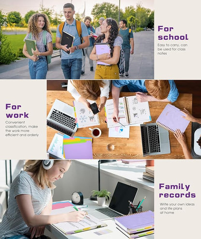 Hardcover Spiral Notebook journal with Removable Dividers Tabs, 300 Pages Leather 5 Subject Notebook College Ruled, 8"x10" Large B5 Notebooks for Work School Note taking,Lined Journal for Women,Purple