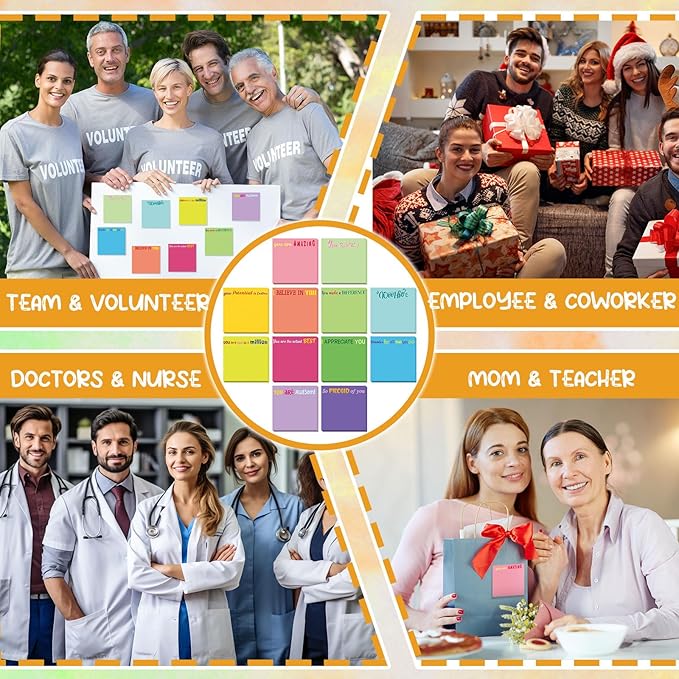 Yinder 24 Pcs Inspirational Sticky Notes with Lines Cute Motivational Sticky Notes Pad Employee Appreciation Gifts Bulk for Teacher Nurse Coworkers Office Supplies 3 x 3''(Classic Color,Thank You)